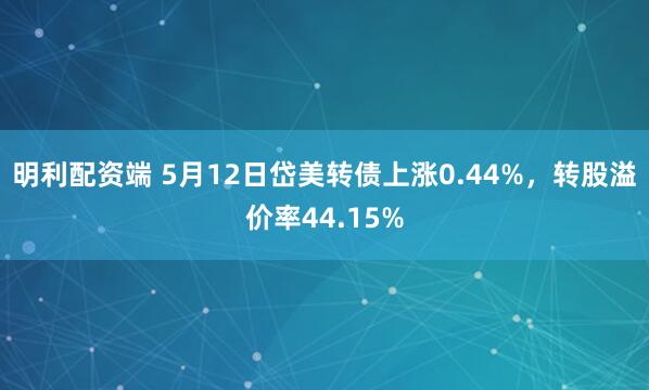 明利配资端 5月12日岱美转债上涨0.44%，转股溢价率44.15%
