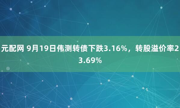 元配网 9月19日伟测转债下跌3.16%，转股溢价率23.69%